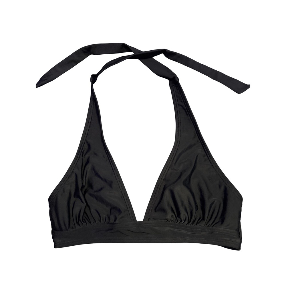 Lavish Womens Black Halter Triangle Bikini Swim Top Gold Clasp Size L